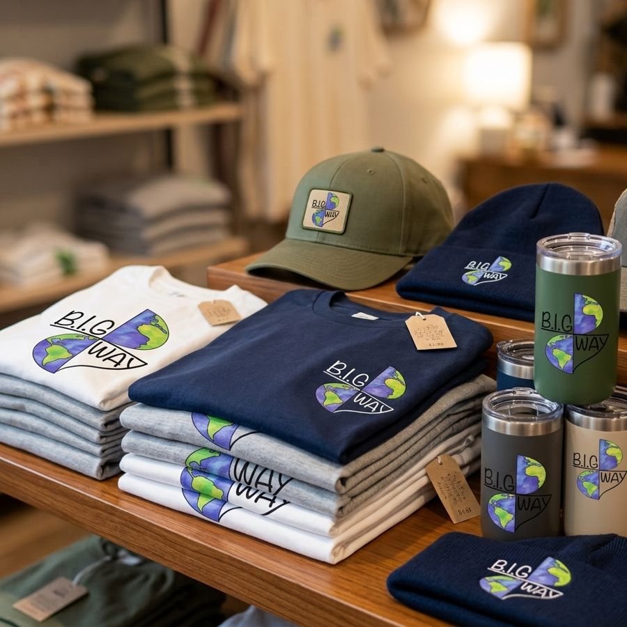 B.I.G WAY t-shirts, caps, beanies and cups with the logo